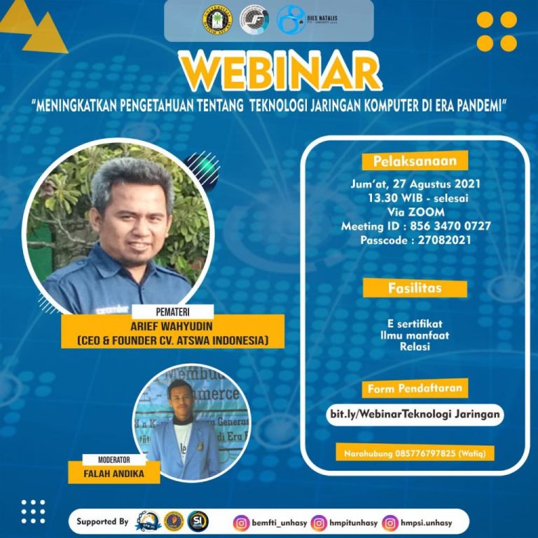 Dalam Rangka Diesnat FTI Yang Ke-VII, HMP TI Gelar Webinar Bertajuk “Meningkatkan Pengetahuan Tentang Teknologi Jaringan Komputer Di Era Pandemi”